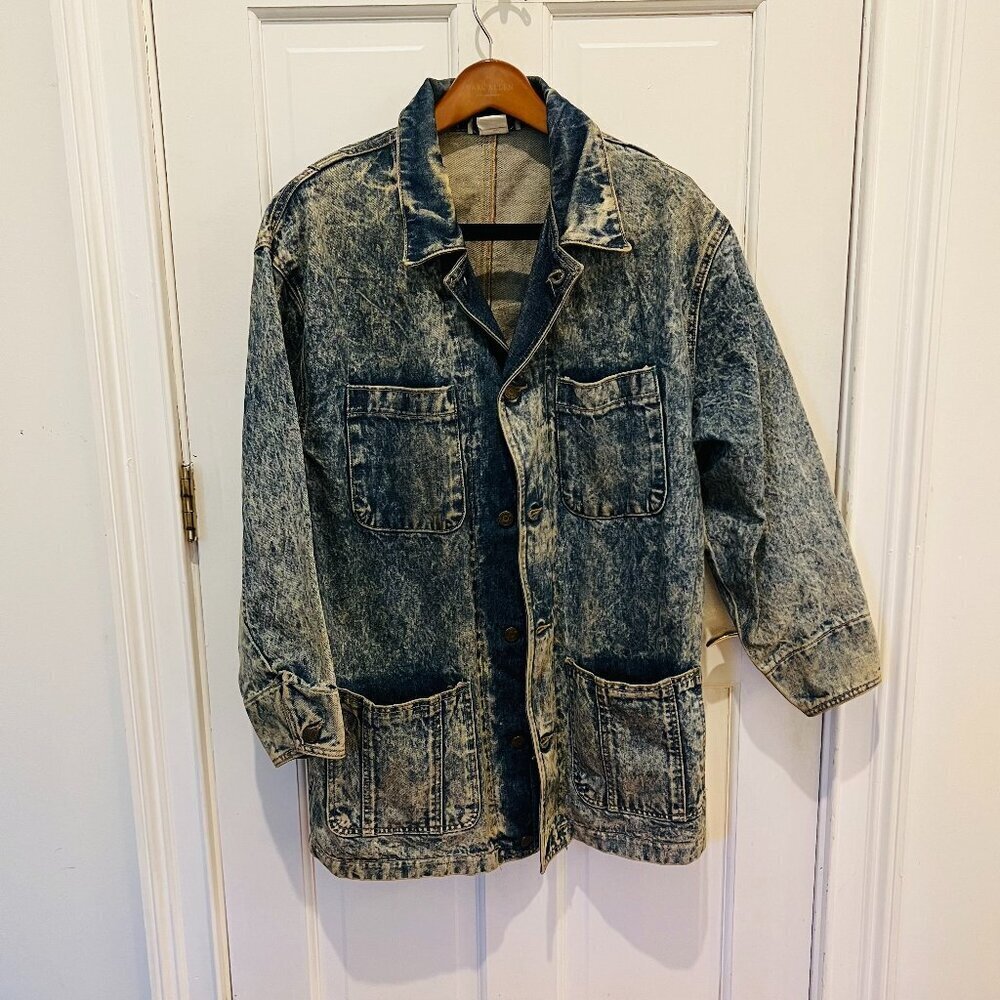 Vintage 80s 90s Denim Jean Jacket Womens Oversize Medium Chore Acid wash